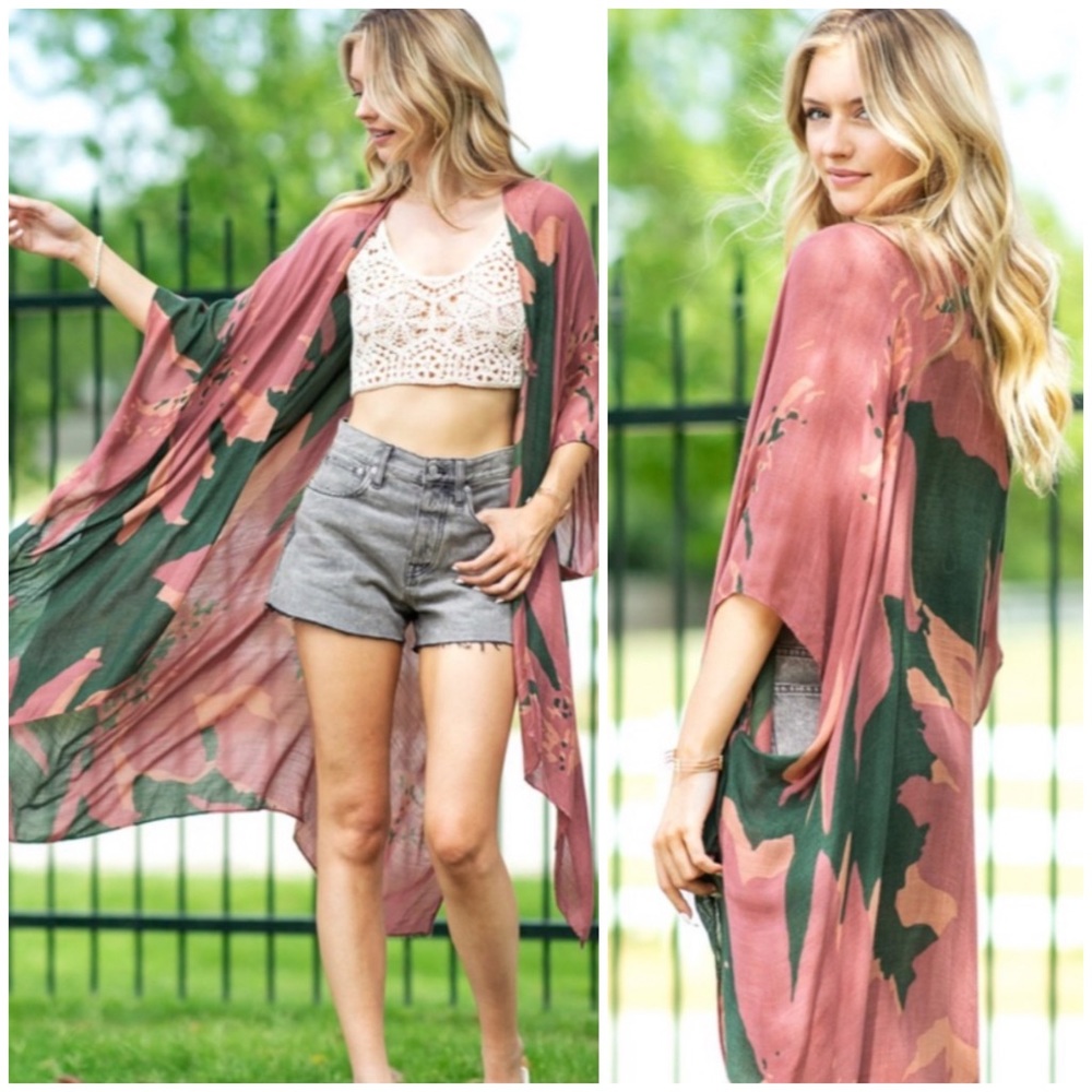 SOLD OUT Sage Pink Long Floral Sweeping Summer Vacation Casual Coverup Wrap - Picture 1 of 4